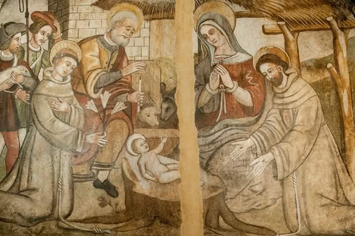 Giovanni Todisco, Natività con i Ss. Francesco d'Assisi ed Antonio da Padova, Laurenzana, corrituretto del convento di Santa Maria ad Nives (foto inviata da Andrea Lettini)