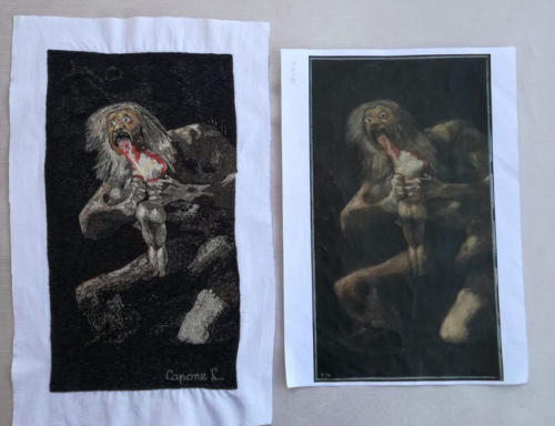 Goya, Saturno che mangia i suoi figli cupinto di Luciana Capone,confronto